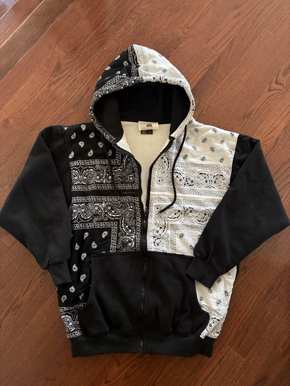 Black & White Patchwork Bandana Zip-Up Hoodie - Men